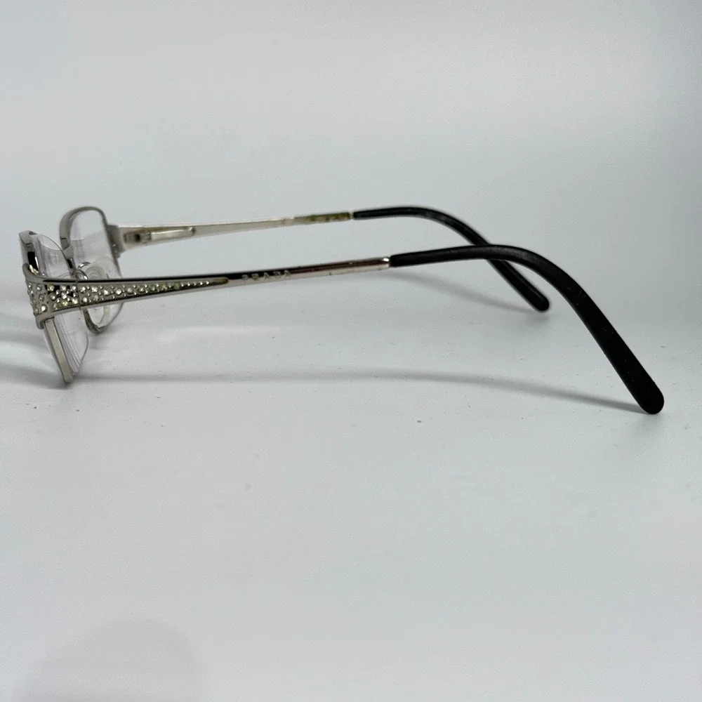 Prada VPR 67H Silver‎ Rhinestone Rectangle Eyeglasses 51-16-130 1BC-1O1 Metal